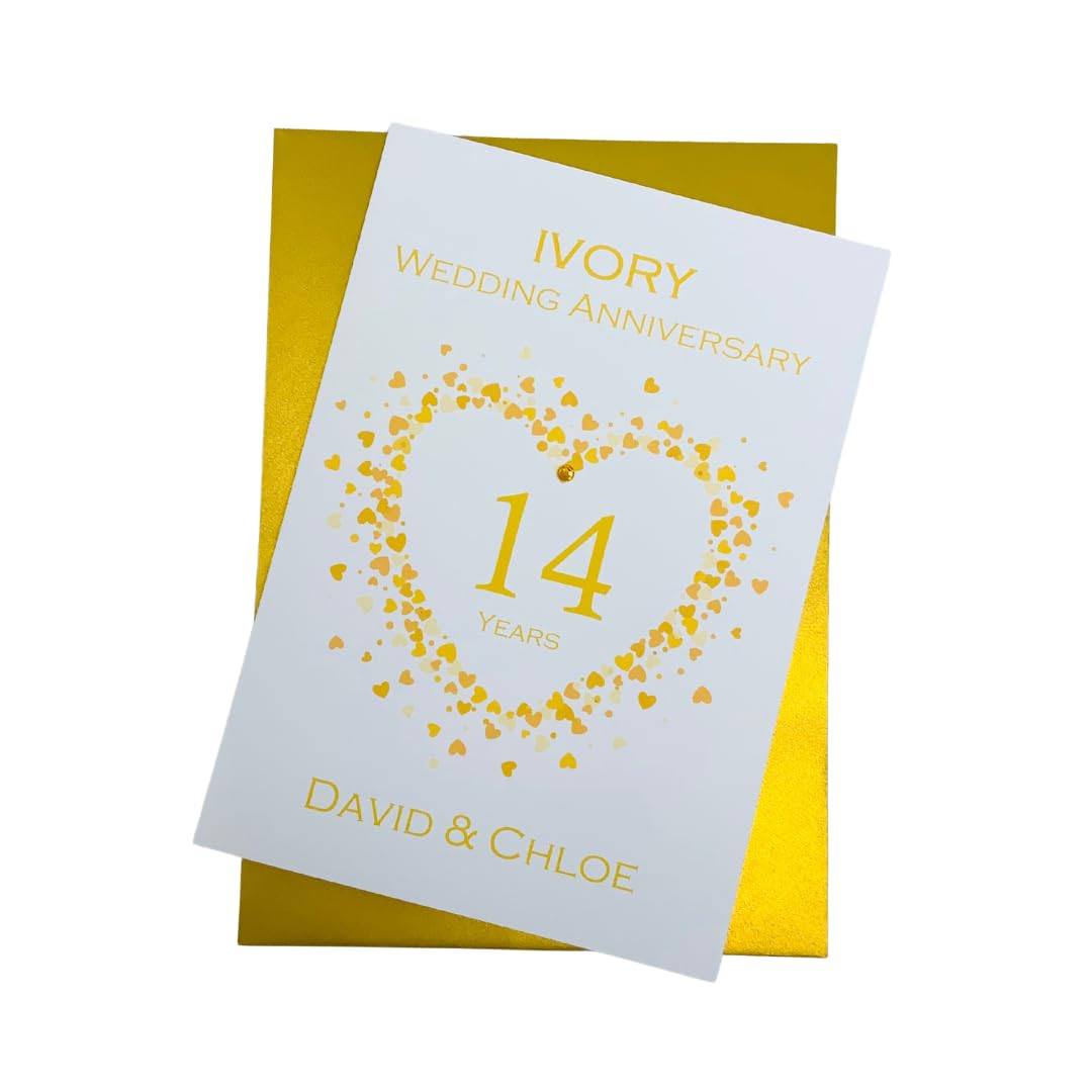 14th Wedding Anniversary Card - Ivory 14 Year Fourteenth Anniversary Greeting Card, Personalised Gift for Wife, Husband, Parents, Couple Friends (Love Heart) โ image 1