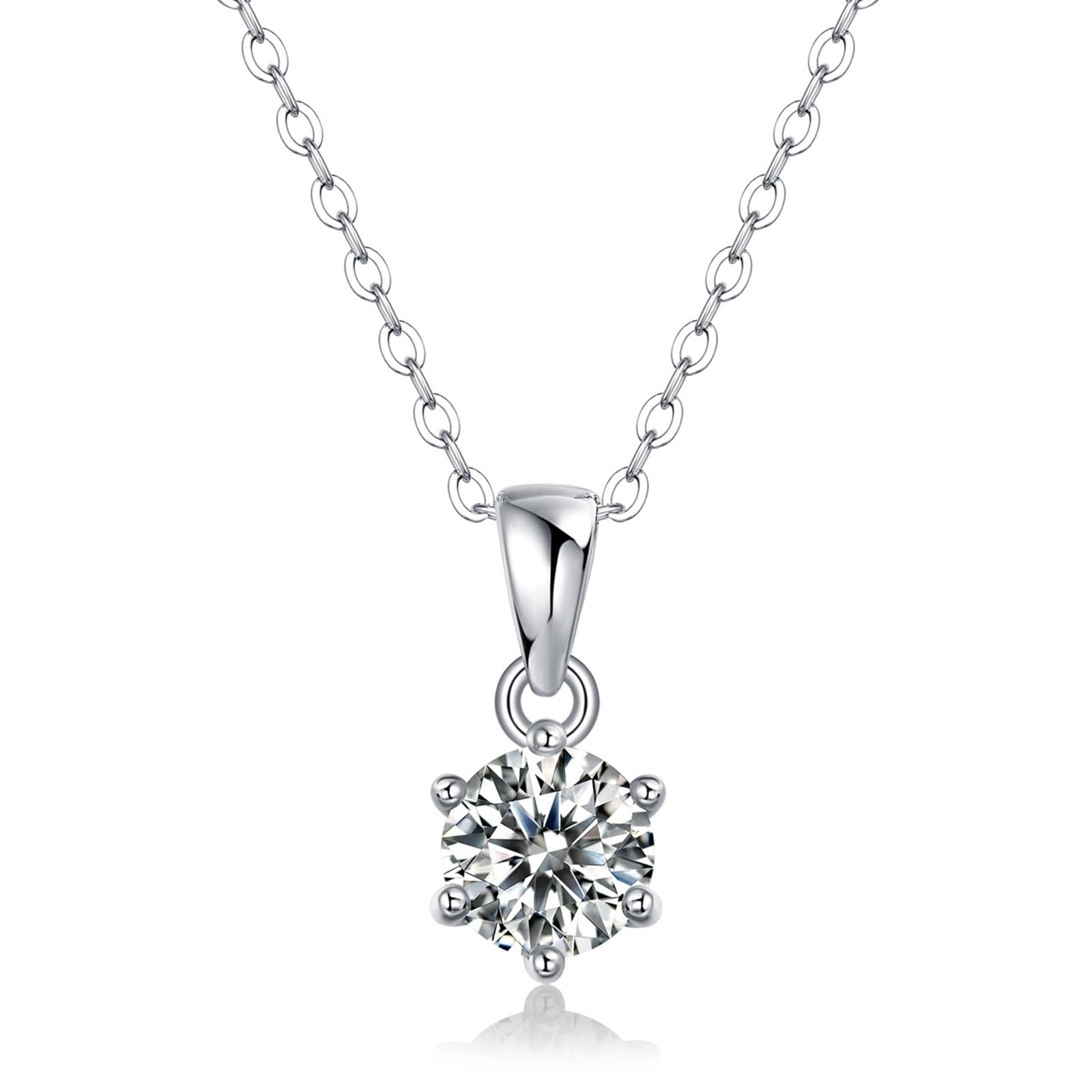 Echt Schmuck Halskette Weißgold Au750 18K mit Moissanit, Solitär Anhänger 45cm