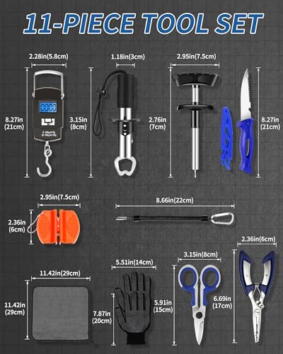 Image of Fishing Tool Kit - Fishing Pliers, Hook Remover, Fish Gripper,Fish Scale, Fish Knife, Saltwater Fishing Gear with Sharpeners, Best Gifts for Men