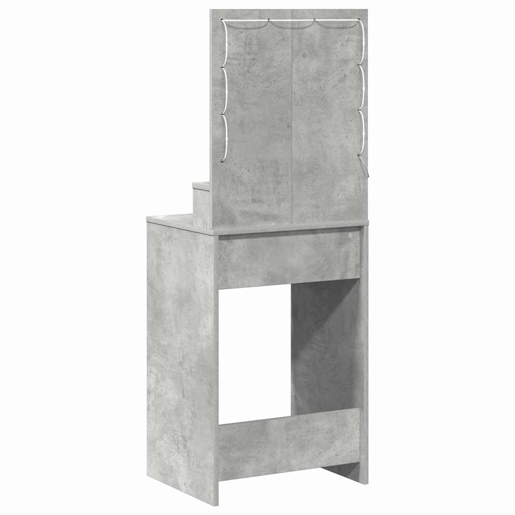 Schminktisch Beton Grau aus Holzwerkstoff mit LED Beleuchtung, Makeup Spiegel, 2 Schubladen, Stauraum und Ablage, platzsparend für Schlafzimmer und Ankleidezimmer