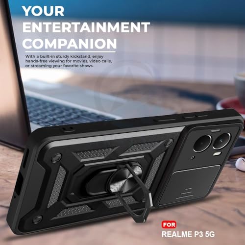Image of Luxe Back Cover for Realme P3 5G | D10 Tough Armor Case | Sliding Camera Shield | 360 Protection | Kickstand Ring Holder | Military-Grade Shockproof Bumper Case