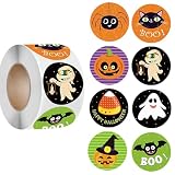 Rollo de pegatinas de Halloween de 1 pulgada con diseño de murciélago de calabaza para niños, 8 colores y diseños...