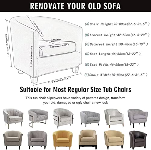 Niluoh Club Chair Slipcover 2 Piece Stretch Jacquard Tub Chair Cover Round Barrel Chair Covers Non Slip Armchair Covers Couch Covers With Elastic Bottom For Bar Counter Living Room, Jacquard White #TOP5