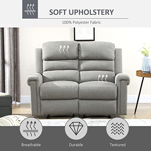 Homcom Modern Loveseat Recliner Sofa With Linen Fabric And Thick Sponge Padding, 2 Seater Couch Recliner Couch Manual Reclining Sofa Loveseat Couch Living Room Furniture, Gray #TOP5