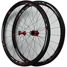 700c Carbon Fiber Off Road Bike Road Wheels,20/24 Holes Circular Spoke V/C Brake Front 2 Rear 4 Bearings 7/8/9/10/11 Speed Wheelset Color Red, Size 50mm