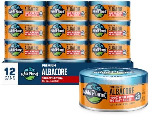 Wild Planet Wild Albacore Tuna, No Salt Added, 5 Ounce Can, Pack of 12