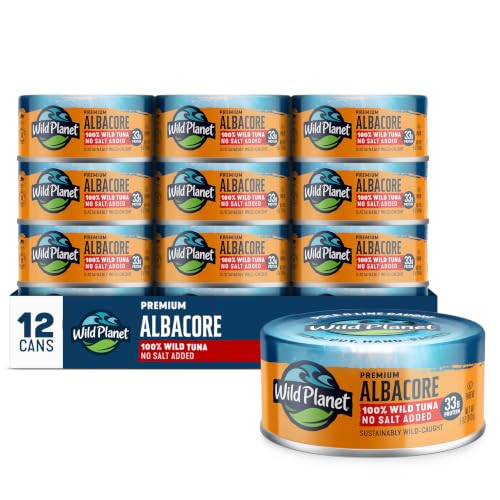 Wild Planet Wild Albacore Tuna, No Salt Added, 5 Ounce Can, Pack of 12