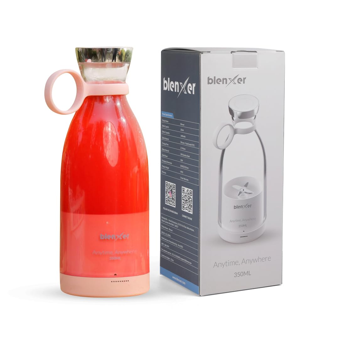 Portable Blender 350ml, Perfect for Shakes, Smoothies, Baby Food | Portable Blender For Gym and Kitchen | Wireless Charging | 15+ Blends on Single Charge | 1 year Warranty -Peachy Pink
