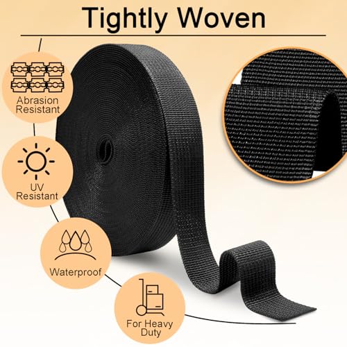 Image of CooBigo 12 Yards Webbing 1 inch & 1.5 inch & 2 inch Polypropylene Webbing Strap 1 Inch 1.5 Inch 2 Inch Wide Webbing Strapping for Bags /Lawn Chair /Pool Solar Cover DIY Crafting