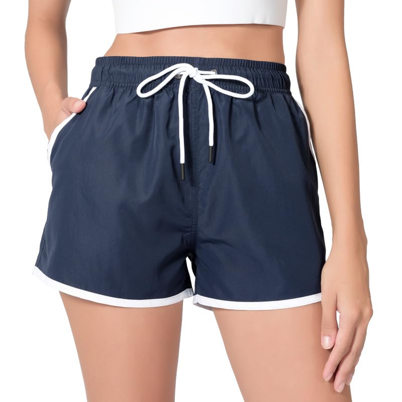 riemot Pantalones Cortos de Natación para Mujer - Bañador de Verano con Cordón Ajustable - Pantalones Cortos de Playa para Mujer con Malla Interior para Surf,Piscina y Vacaciones Marina-M