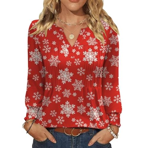 Ivicoer Long Sleeve Shirts for Women V Neck Pleated Blouses for Women Dressy Casual Fall Ladies Top 2025