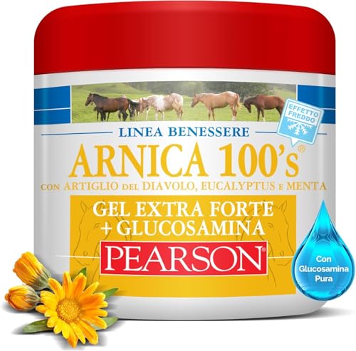 ARNICA 100'S - Arnica per Cavalli, Gel Extraforte Raffreddante Pearson. Crema Arnica Gel Forte con Artiglio del Diavolo e Mentolo. Pomata Defaticante e Rilassante (Arnica + GLUCOSAMMINA, 500 ML)