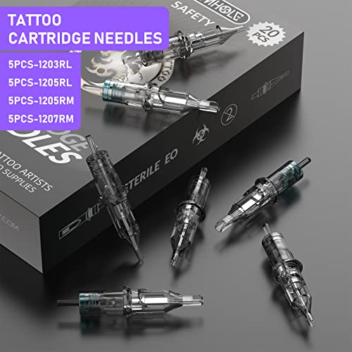 Image of Tattoo Kit, Wormhole Tattoo Machine Kit Rotary Tattoo Machine 20pcs Cartridge Needles 10pcs Tattoo Ink Complete Tattoo Practice Pen Kit for Beginners and Tattooists WTK144
