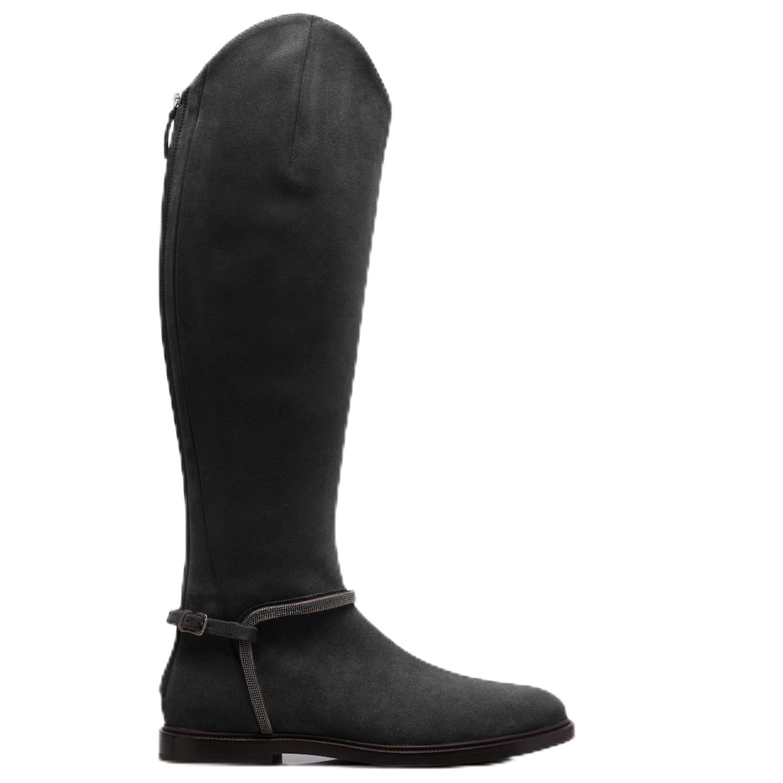 Womens Suede Knee High Boots Fashion Buckle Strap Back Zipper with Round Toe Low Heel Tall Boots Stylish