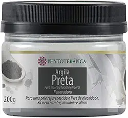 PHYTOTERAPICA - Argila Preta - Aromaterapia - Máscara facial e corporal - Para pele rejuvenescida e livre de oleosidade - Auxilia no clareamento de manchas e diminui rugas e linhas de expressão - 200g