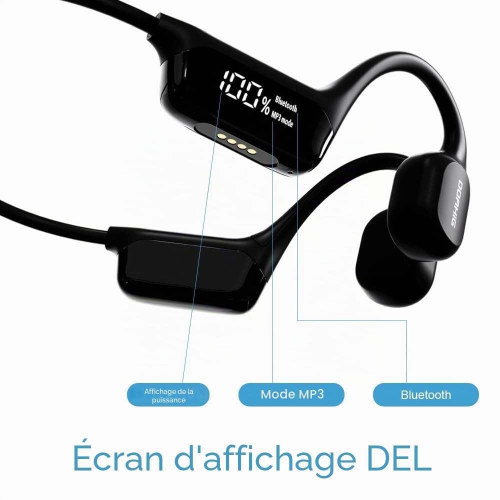 S10 Casque de natation à conduction osseuse avec lecteur MP3 intégré 32 Go de mémoire IP68 étanche Bluetooth avec écran LED pour la conduite, le vélo, la course à pied, le ski Rouge