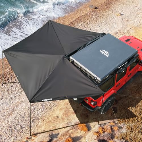 Wildfinder 270 Awning Driver Side Free Standing Built-in LED Light, Car Side 270 Degree Awning Waterproof UV50+ Wind Resistant for SUV Van Truck