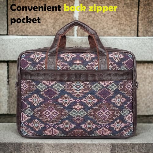 Image of Bagneeds Printed Febric With PU Leather Formal /Casual Office Laptop Messenger Bag For Men and Women