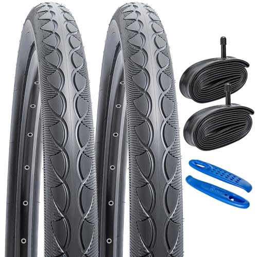 YunSCM 2本セット,26 2.0 タイヤ,26x2.0 50-559 自転車タイヤ + チューブ 米式バルブ32mm+タイヤレバ,適用 26インチ 2.0 クロスバイク、マウンテンバイク,Y-1128A