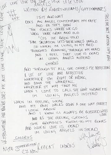 AllStarMedia Tribute Too Robbie Williams Angels Signed Lyrics Print - Pop Star Memorabilia - Preprint Autograph Memorabilia (8.3 x 11.7) A4 Unframed