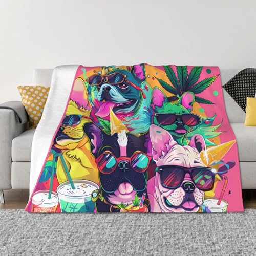 Coperta per divano, Bulldog francese n. 136, morbida e comoda coperta calda, leggera e accogliente, in flanella, per divano letto, per tutte le stagioni, 101,6 x 76,2 cm