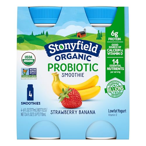 Stonyfield Farm Strawberry Banana Probiotic Smoothie 6 Fl Oz 4 Pack