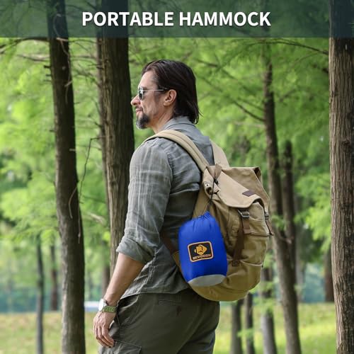 Image of Camping Hammock with Net,Portable Lightweight Double Hammocks with Tree Straps and Solid D-Shape Carabiners,Parachute Nylon Hammock for Backpacking Beach Backyard Patio Hiking Blue&Grey