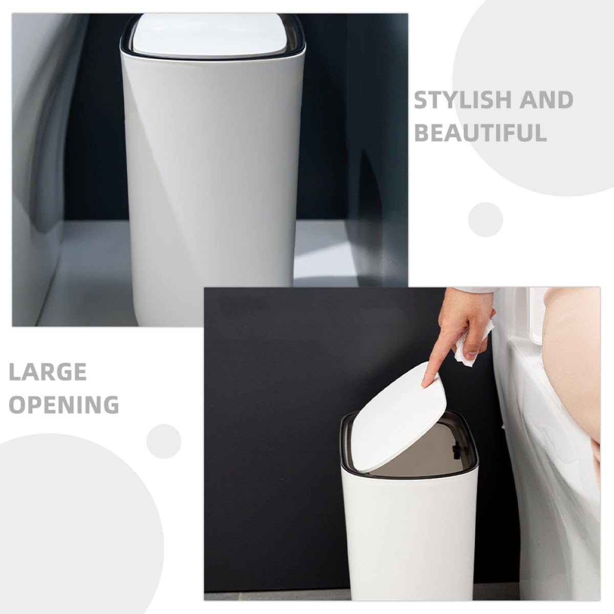 Garbage Can with Lid, Large Capacity Narrow Trash Bin for Kitchen Bathroom Office, Covered Wastebasket for Home Storage and Organization