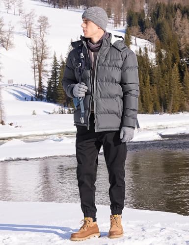 Image of BEST SOUTH Men's Hooded Winter Puffer Jacket Fleece Warm Bubble Coat Outerwear Cold Weather