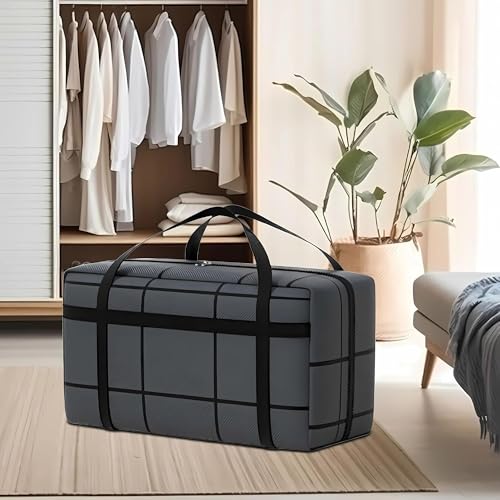 Image of 89L Large Storage Bag with Zipper & Handles - Foldable Clothes Organizer for Blanket, Quilt, Pillow, Saree, Toys & Travel - Non-Woven Fabric Underbed Storage Box (75 x 36 x33 cm)