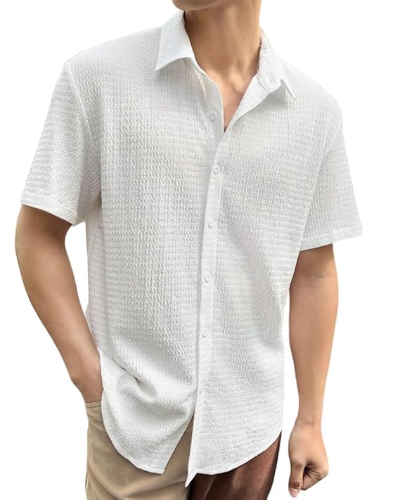 Casual Cotton Short Sleeve Shirt for Men, Trendy