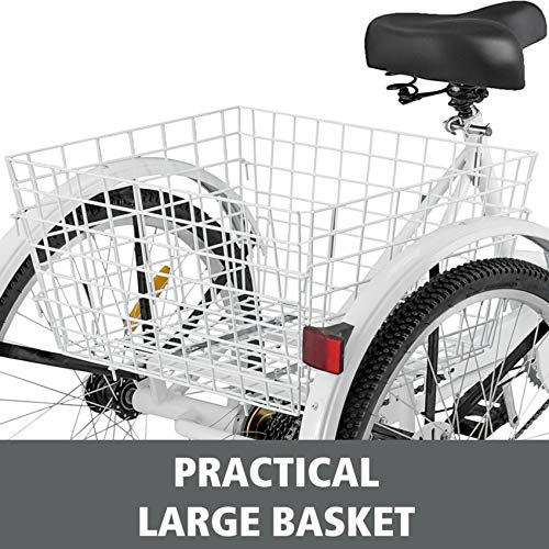 Adult Tricycle Bike Recumbent Bikes, 24 inch 1/7 Speed 3-Wheel Bicycle W/Installation Tools & Large Bike Basket for Recreation, Shopping, Exercise Men\'s Women\'s Bike (White) - Thumbnail 7