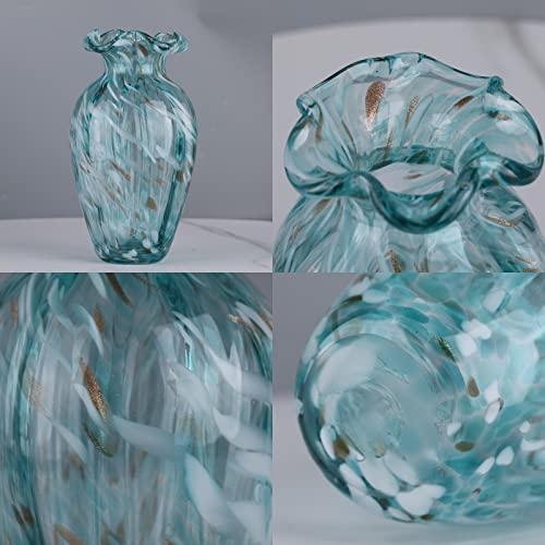 Glass Vases Handmade Wave Bottle Small Bore Top Decorative Vases Vintage Look Decorative Vases For Rustic Farmhouse Living Room, Kitchen, Wedding And Office Center Table Displaying Flowers (Cyan) #TOP2