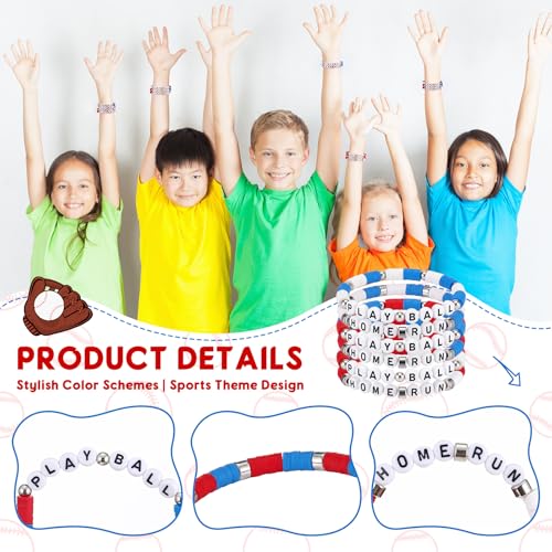 Landical 30 Pcs Baseball Bracelets, Baseball Party Favors Clay Bead Motivational Wristbands for Sports Party Supplies Team Goodie Bag Gifts Team Accessories for Teen Adults 6 Styles(Tri-color) by Landical - Used condition - Image 4