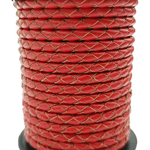 shapesbyX 5 Yards Braided Bolo Cords Regenerated Leather Strap 4.0mm Diameter Round for Jewelry Making or Beading red