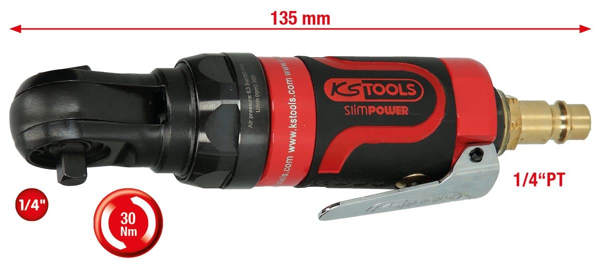 KS TOOLS - 515.5505 - Mini Clé à Rochet Pneumatique 1/4" SlimPower - Cliquet pneumatique 1/4 avec inverseur rotatif gauche/droite