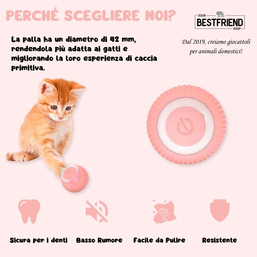 Yourbestfriendshop® Giochi Interattivi per Gatti | Power Ball 2.0 Gatto | Pallina Gatto Automatica | Gioco Gatti Interattivo | Pallina per Gatti che si Muove da Sola | Divertimento Assicurato (Rosa)