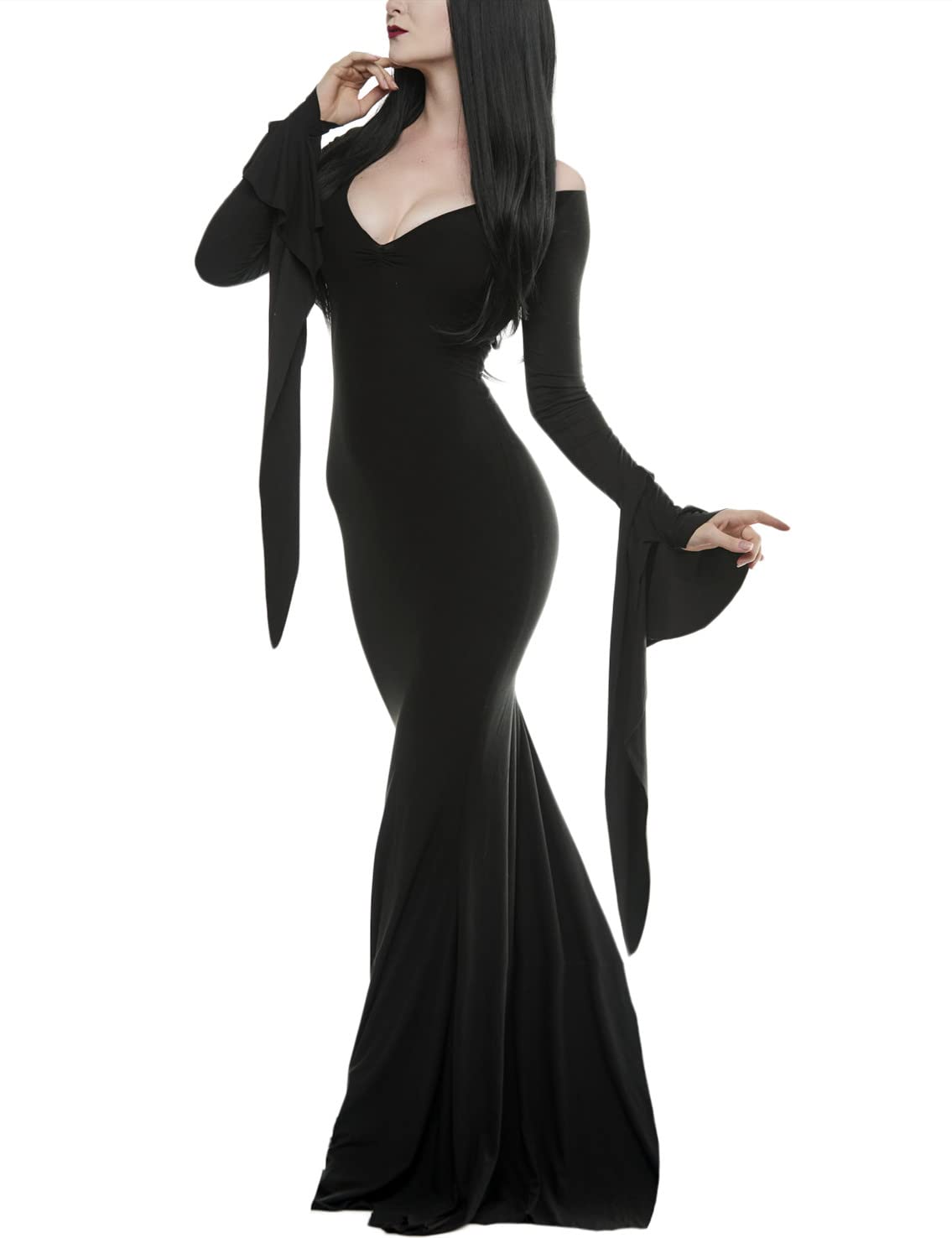 Oumbivil Adult Black Dress for Halloween Costume Women Black Gothic Dress for Witch Costume Halloween Dress Up