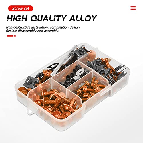 JNNJ 177 PCS Schraubensatz Motorrad Verkleidung Schrauben Kit, Motorrad Windschutzscheiben Verkleidungsschrauben, Motorräder modifizierte Zubehör Schraubensatz(Orange)