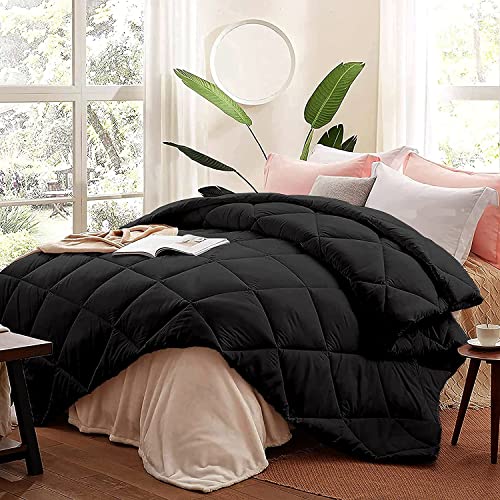 Image of Machine Washable Comforter Bed King Size Microfiber 500 GSM Diamond Stitch Heavy Winter Comforter (92 inch x 106 inch Inches /233cm x 269cm) Blanket Quilt Rajai - King Comforters | Black