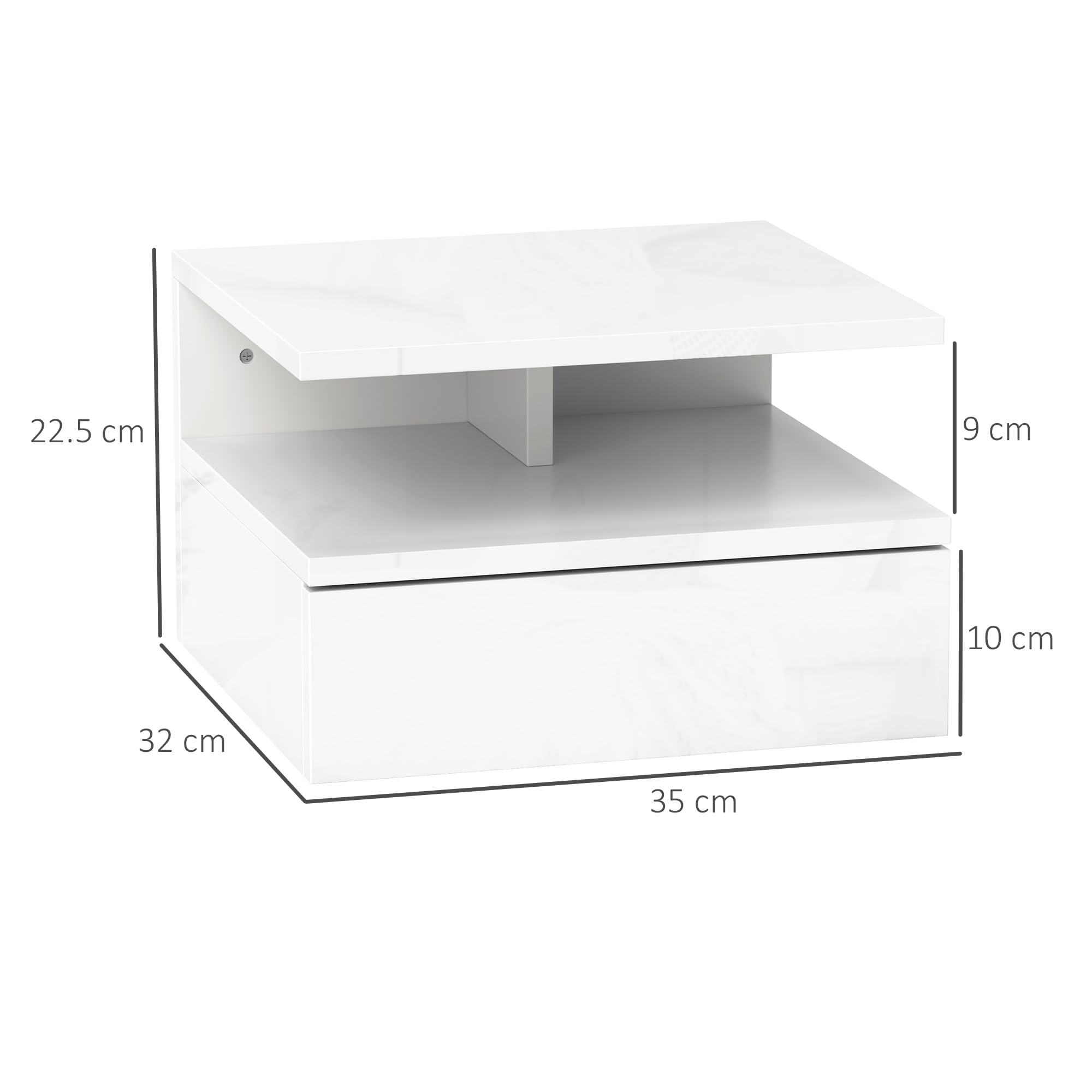 HOMCOM Comodino Sospeso per Camera da Letto con Cassetto e Ripiano Aperto, Comodino Moderno Salvaspazio in Legno, 35x32x22.5 cm, Bianco