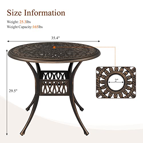 VINGLI-354Dia-Patio-Dining-Table-Patio-Table-with-Umbrella-Hole-Outdoor-Dining-Table-Cast-Aluminum-Outdoor-Bistro-Table-Outdoor-Furniture-Garden-Table-354Diax295H VINGLI 354Dia Patio Dining Table Patio Table with Umbrella Hole Outdoor Dining Table Cast Aluminum Outdoor Bistro Table Outdoor Furniture Garden Table 354Diax295H
