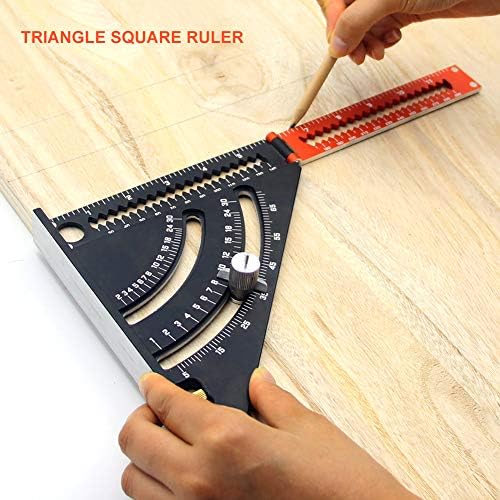 HINMAY  2 in 1 Extendable Layout Tool, 6 Inch Extendable Folding Triangle Ruler, Aluminum Rafter Square Carpenter Square with Base Precision Goniometer Multi-angle Measurement Woodworking Tools