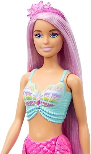 Miniatura 10 de Barbie Muñeca de sirena con pelo de fantasía rosa de 7 pulgadas de largo y accesorios coloridos para jugar como diadema y pasadores