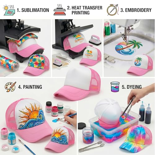 Image of 12 Pack Sublimation Blank Mesh Trucker Hats Bulk, DIY Heat Press Baseball Hat Pack, Sports Outdoor Snapback Cap