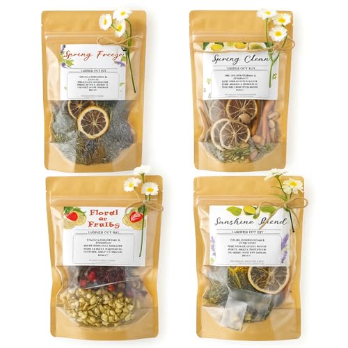 Siifert 4 Set Potpourri Bags Stovetop Simmer Pot Simmering Mix Potpourri Instruction and Sticker Floral Fruity Cinnamon Natural Air Freshener Sachet for Holiday Relaxing Housewarming Hostess Gift