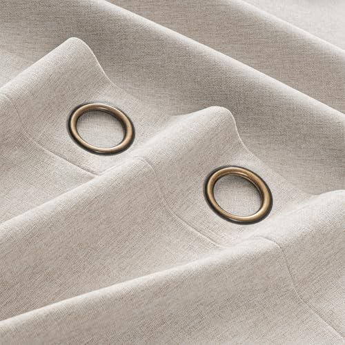 Image of Chenille 100% Blackout Curtains 102 Inches Long for Bedroom, Light Beige | Velvety-soft, Luxury Drapes, Thermal Insulated, Noise Reduction, Room Darkening, for Living Room, Grommet, Set of 2 Panels