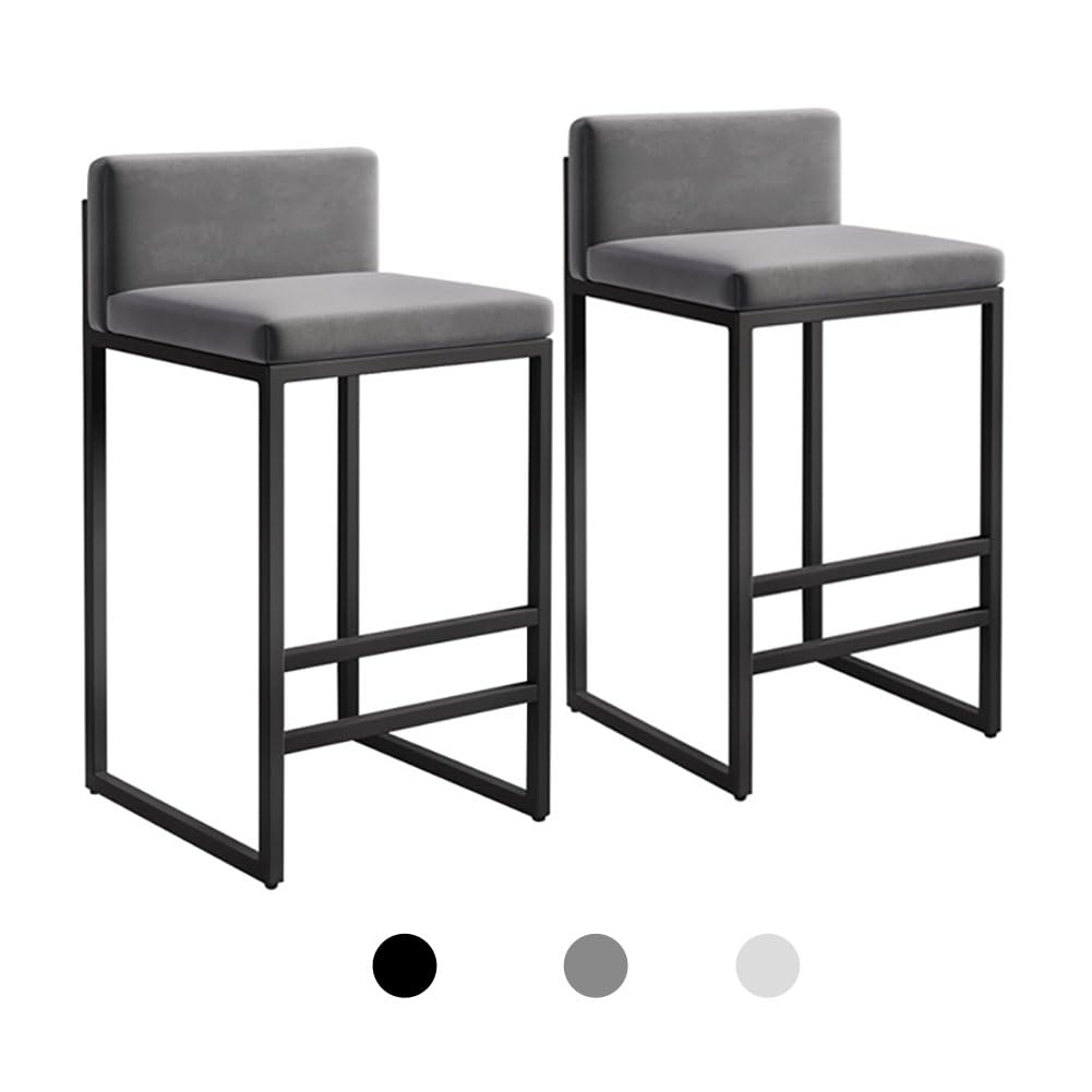 STUIJKVSZ 30in Bar s Set of 2,Rectangle Counter Height Bar s with Footrest Kitchen Dining Height Chair with Thick Cushion Backrest Metal Steel Frame Bars(Black Frame, Gray)