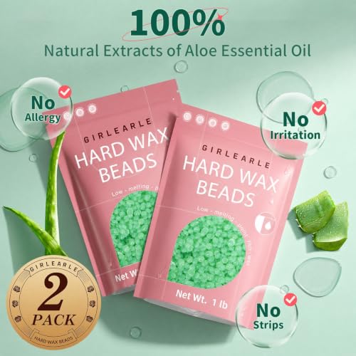 Image of GIRLEARLE 2 x 1lb, 2 pack Wax Beads for Sensitive Skin Hair Removl (Aloe) | Hard Wax for Women & Men at Home Waxing Beads for Body, Brazilian Bikini, Face, Eyebrow, Back, Chest, Legs, Armpit, and Back