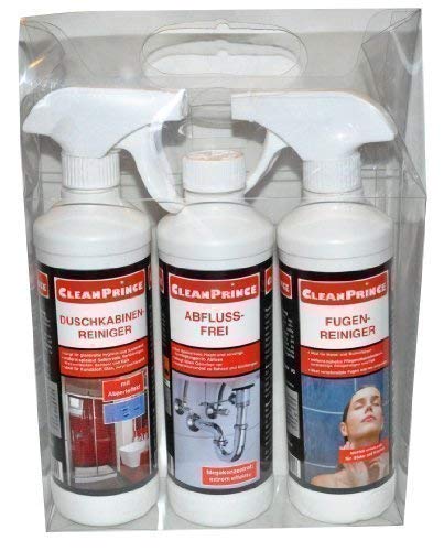 Preisvergleich Produktbild 3 Stück Reiniger CleanPrince Badezimmer Bad Reinigungsset: Abflussfrei + Duschkabinenreiniger + Fugenreiniger für Bad WC Toilette reinigen Reiniger Hygienereiniger